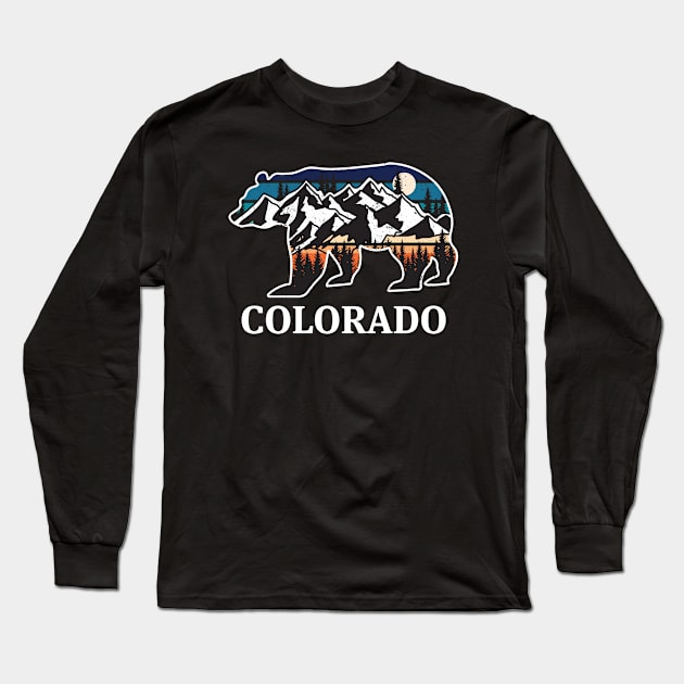 Colorado Bear Treeline Hike Mountains Nature Graphic Tees Long Sleeve T-Shirt by kalponik